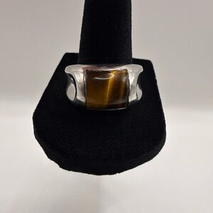 Sterling Silver Women's Tiger Eye Signet Ring - Brown Stone